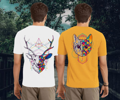 Kasendra Printed Men Round Neck White, Yellow T-Shirt