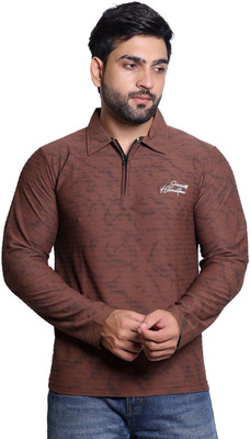 James Hamilton Printed Men Polo Neck Maroon T-Shirt