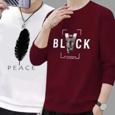 Printed Men Maroon, White T-Shirt(Pack of 2)