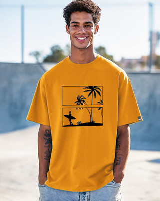 catbunny Printed Men Round Neck Yellow T-Shirt