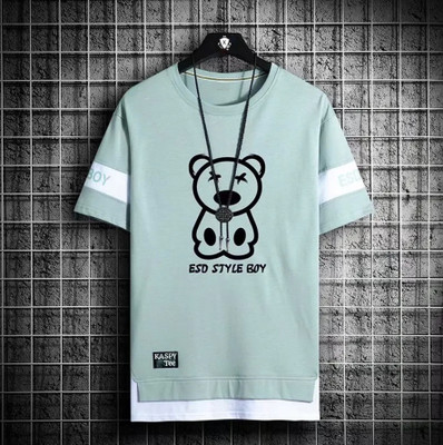 KASPY Printed Men Round Neck Green T-Shirt