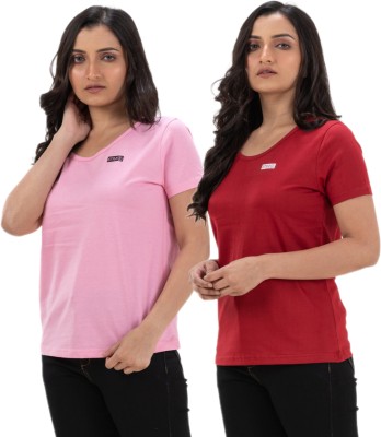 STYLE AK Solid Women Round Neck Pink, Red T-Shirt