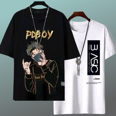 Printed Men Black, White T-Shirt