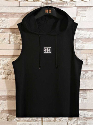 Cliffix Solid Men Hooded Neck Black T-Shirt