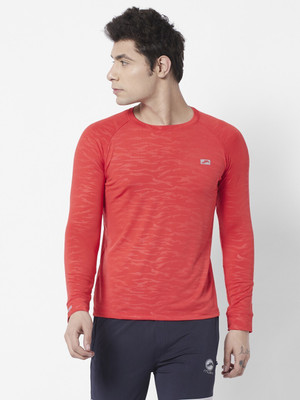 Muffy Self Design Men Round Neck Orange T-Shirt