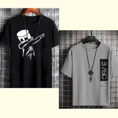 Printed Men Black, Grey T-Shirt