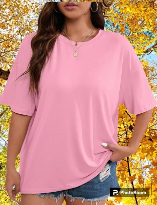 KG FASHION Solid Women Round Neck Pink T-Shirt