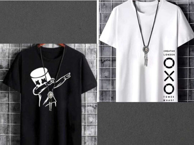 Printed Men Black, White T-Shirt
