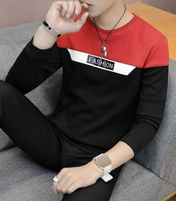 Autna Colorblock Men Round Neck Red T-Shirt