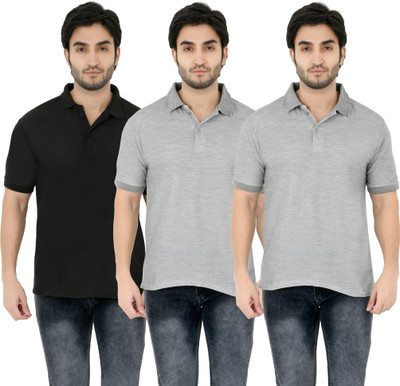 YUALIN CREATION Solid Men Polo Neck Grey T-Shirt