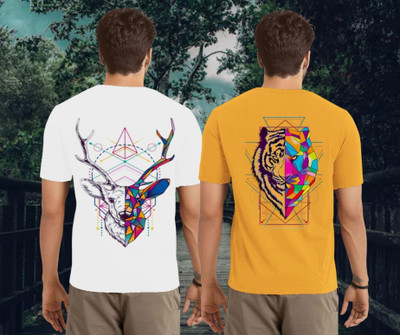 Kasendra Printed Men Round Neck White, Yellow T-Shirt
