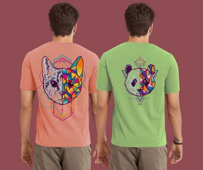 Kintu Parantu Printed Men Round Neck Pink, Green T-Shirt