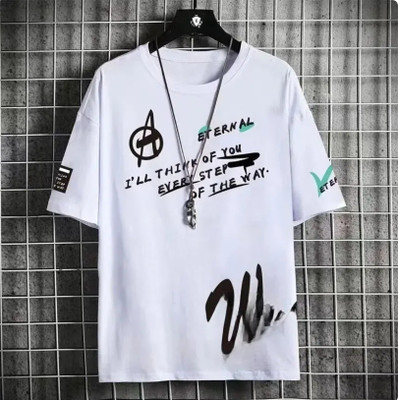 KASPY Printed Men Round Neck White T-Shirt