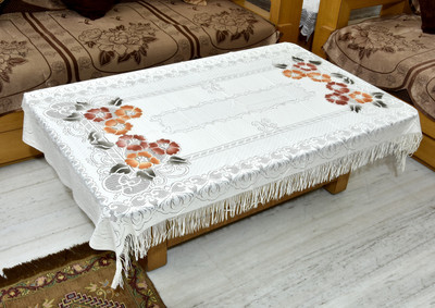 GAURANG Self Design 4 Seater Table Cover(OFF-WHITE, Cotton)