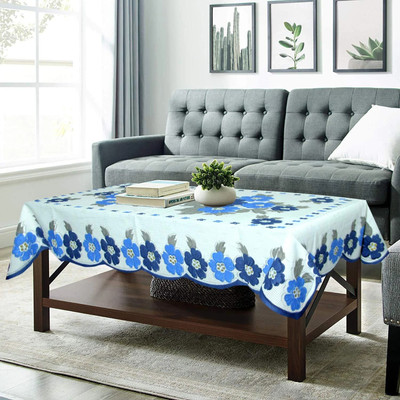 MANGERAM Floral 2 Seater Table Cover(Light Blue, Cotton)