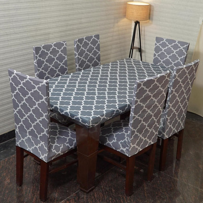 TURIYA Polyester, Polycotton 6 Seater Chair Abstract Cover(Pack of 7 Grey, White, Clear)