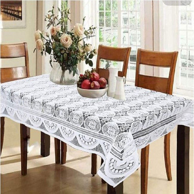 AG Leaf Self Design 4 Seater Table Cover(White, Cotton)