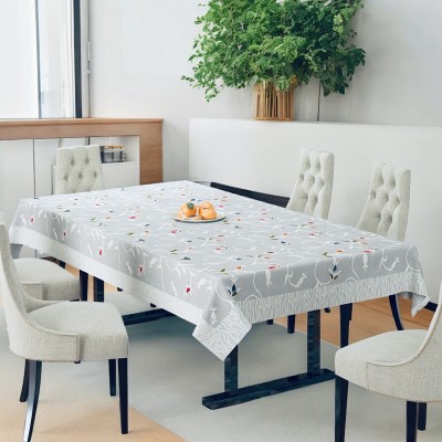 Bigger fish Floral 6 Seater Table Cover(White, Cotton)