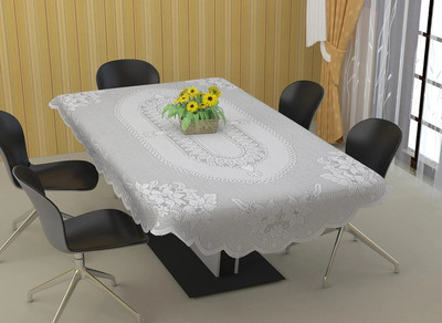 EASTTARDOMM Floral 6 Seater Table Cover(White, Cotton)