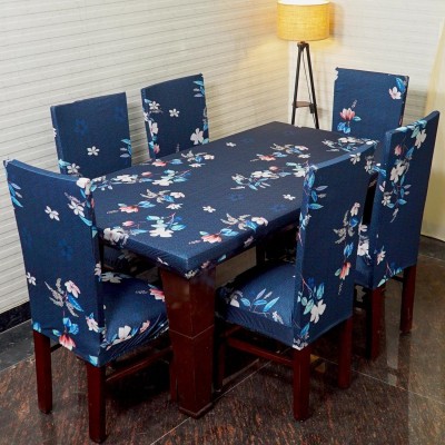 TURIYA Polyester, Polycotton Abstract 4 Seater Chair Cover(Blue, Red, White Pack of 5)