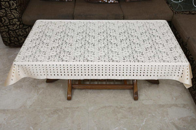 AG Leaf Self Design 4 Seater Table Cover(White, Polyester)