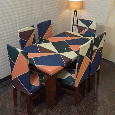 TURIYA Polyester, Polycotton 4 Seater Chair Abstract Cover(Pack of 5 Peach, Green, Blue)