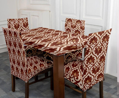 TURIYA Floral 6 Seater Table Cover(Beige, Maroon, Polyester, Spandex, Pack of 6)