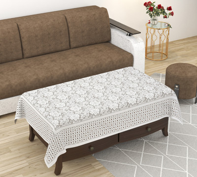 EASTTARDOMM Cotton 4 Seater Floral Table Cover(White, Net Cloth)