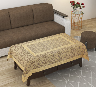 EASTTARDOMM Cotton 4 Seater Floral Table Cover(Gold, Net Cloth)