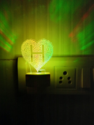 DIONA Alphabet H Heart Shape 3D Illusion Led Multi Color Changing Home Decor Light Night Lamp(10 cm, White)