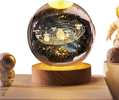 SHOPOGENIX 3D Solar System Crystal Ball 60mm Universe Gifts with Laser Engraved Model-L169 Table Lamp(8 cm, Yellow)