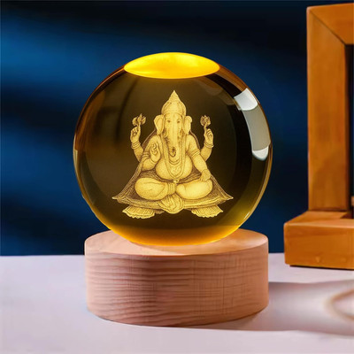 royal enterprise Ganesh Ji Led Light, Usb-Powered Table Lamp with Wooden Base Home & Office Night Lamp(7 cm, Yellow)