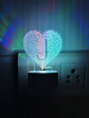 DIONA Alphabet J Heart Shape 3D Illusion Led Multi Color Changing Anniversary Gift Night Lamp(10 cm, White)