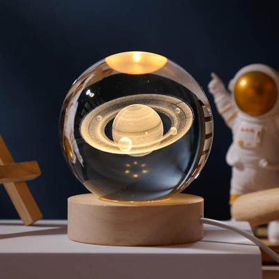 mikworld 3D Saturn Crystal Ball for Home Decor and for gifts for you sibling Night Lamp(6 cm, Transparent)