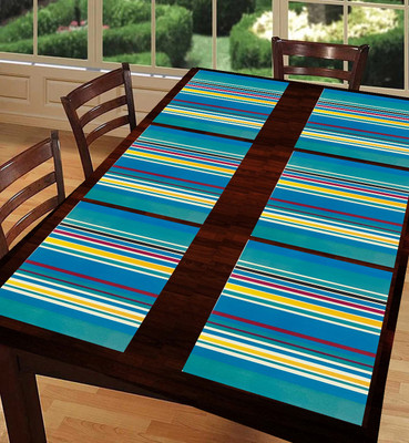 SANRAKSSHAN Rectangular Pack of 6 Table Placemat(Blue, Yellow, PVC)