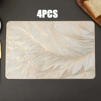 Castle Decor Rectangular Pack of 4 Table Placemat(Gold, PVC)