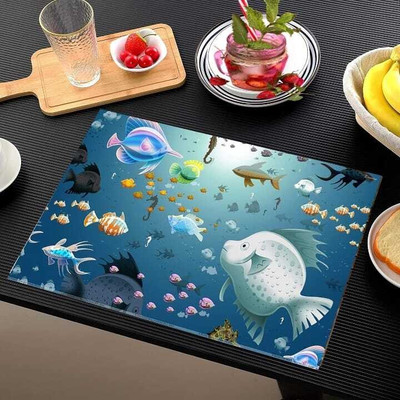 LOTUSKING Rectangular Pack of 6 Table Placemat(Green, PVC)