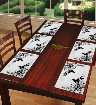 SANRAKSSHAN Rectangular Pack of 6 Table Placemat(Black, White, PVC)