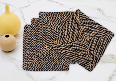Tusukuyomi Square Pack of 4 Table Placemat(Black, Jute)