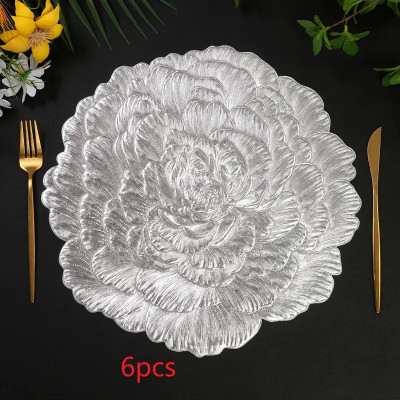 DPA Collection Round Pack of 6 Table Placemat(Silver, PVC)