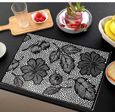LOTUSKING Rectangular Pack of 6 Table Placemat(Black, PVC)