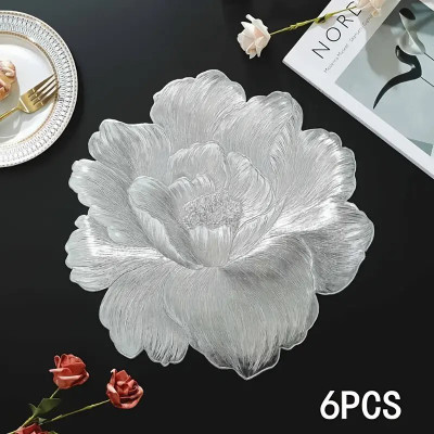 DPA Collection Round Pack of 6 Table Placemat(Silver, PVC)