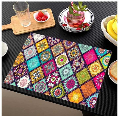 LOTUSKING Rectangular Pack of 6 Table Placemat(Orange, PVC)