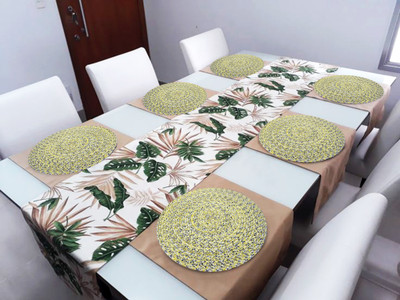 LADLI JEE Round Pack of 6 Table Placemat(Yellow, Polyester)