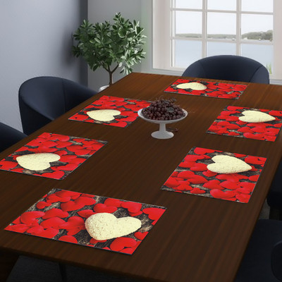 Dakshya Industries Rectangular Pack of 6 Table Placemat(Red, PVC)