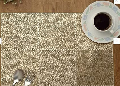 Kritvi Square Pack of 2 Table Placemat(Gold, Polyester)
