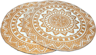 shiv charan Round Pack of 2 Table Placemat(Yellow, Cotton)