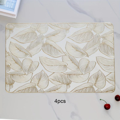 Castle Decor Rectangular Pack of 4 Table Placemat(Gold, PVC)