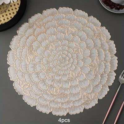 DPA Collection Round Pack of 4 Table Placemat(Gold, PVC)