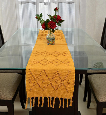 Waco creation Yellow 35 cm Reversible Table Runner(Cotton)